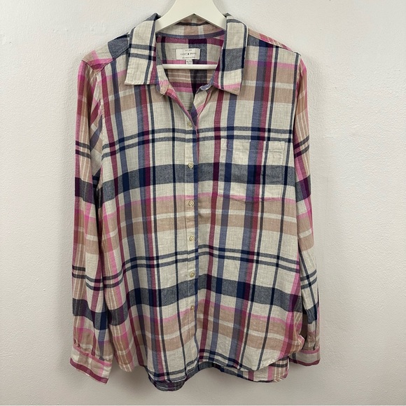 2/$20 Lucky Brand Plaid Button Up Striped Shirt Women's Size XL - Picture 1 of 6